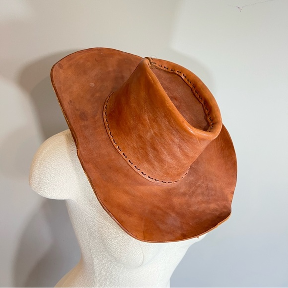 Vintage Other - Vintage handmade thick leather cowboy western jungle bush hat